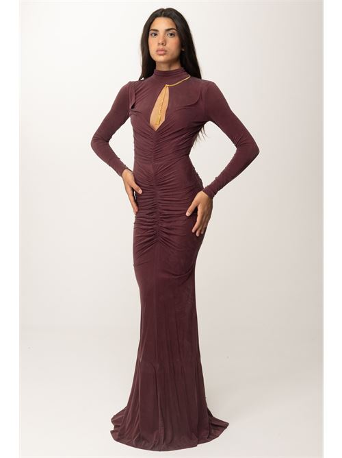 Red carpet dress in draped jersey with necklace ELISABETTA FRANCHI | AB61646E2.CG3